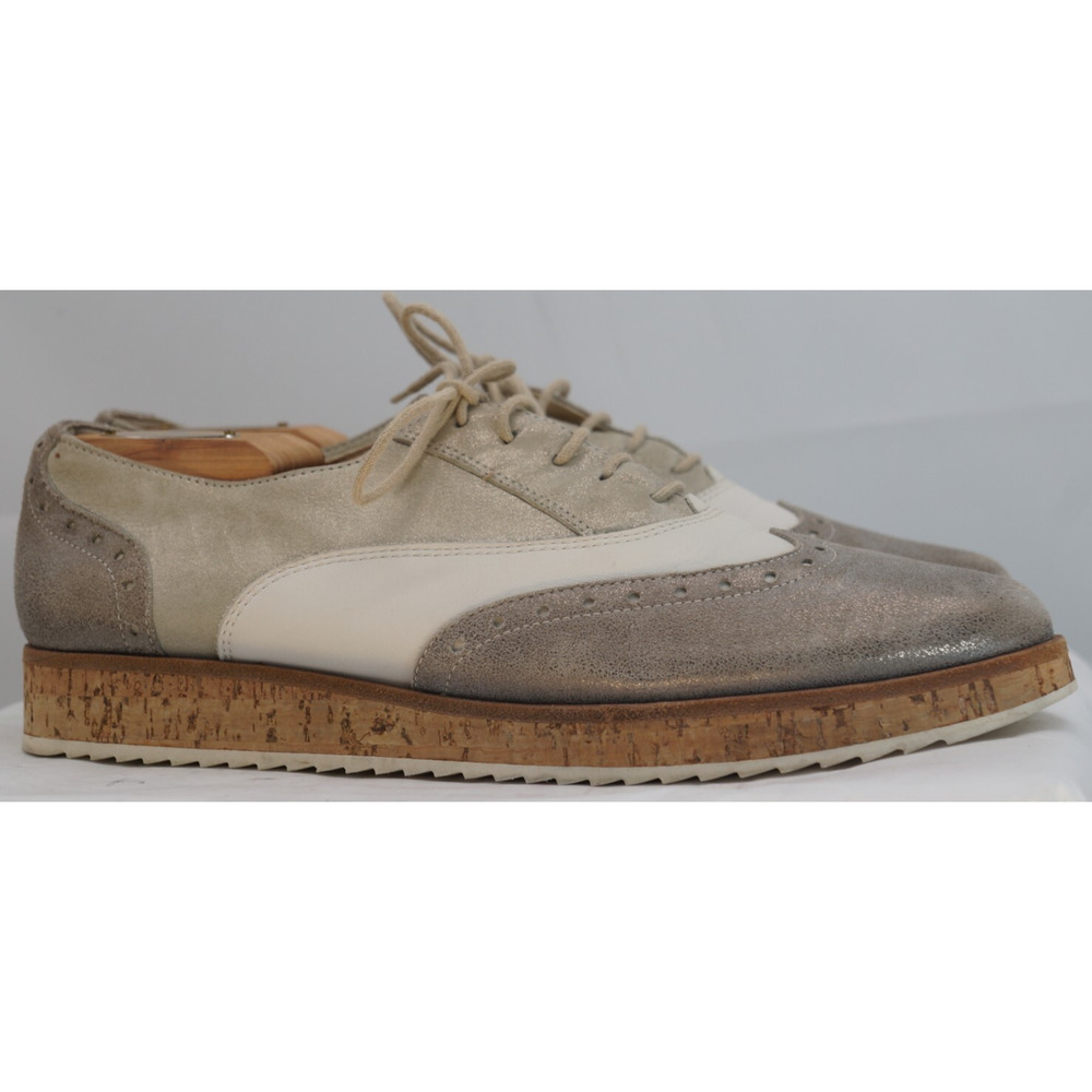 Paul Green Metallic Finish Leather Wingtip Brogue Oxford - Gray Tan White Sz 9 - Picture 6 of 13